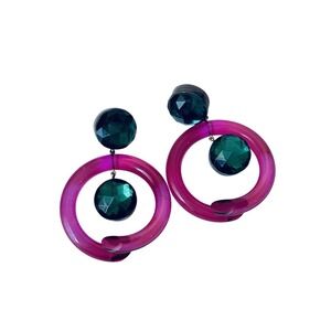 Judith Hendler Hoop Earrings VTG Chunky Rare Dangle Lucite Acrylic Mod Statement